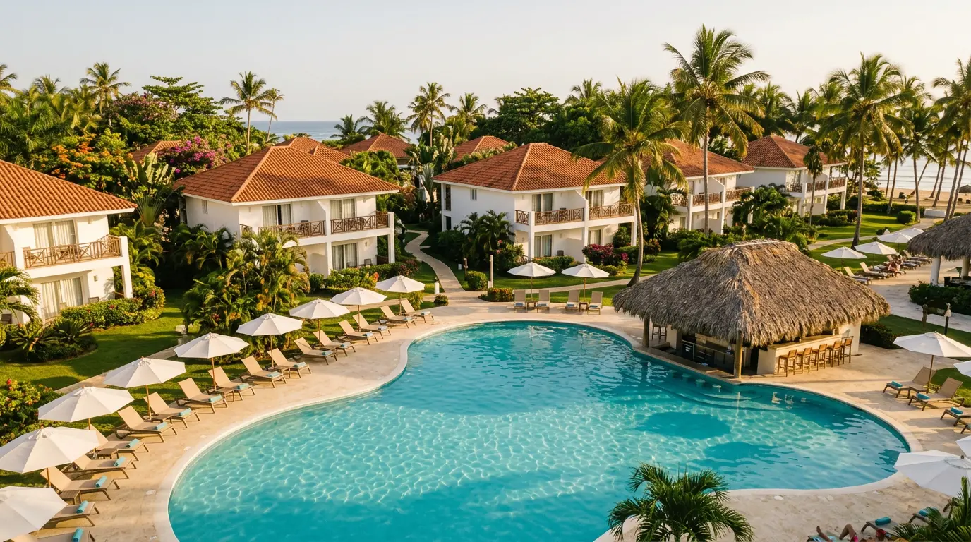 Hotelul Playa Bachata 4 stele din Puerto Plata: piscină, palmieri și bungalouri